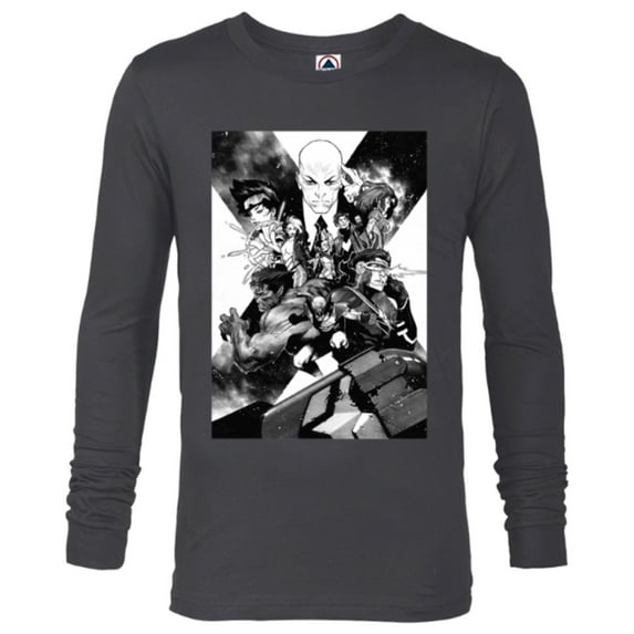 Marvel X-Men Mutant Super Heroes Black and White - Long Sleeve T-Shirt for Men – Customized-Charcoal Heather