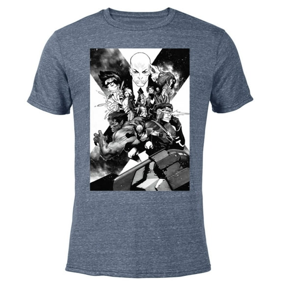 Marvel X-Men Mutant Super Heroes Black and White - Short Sleeve Blended T-Shirt for Adults – Customized-Navy Heather