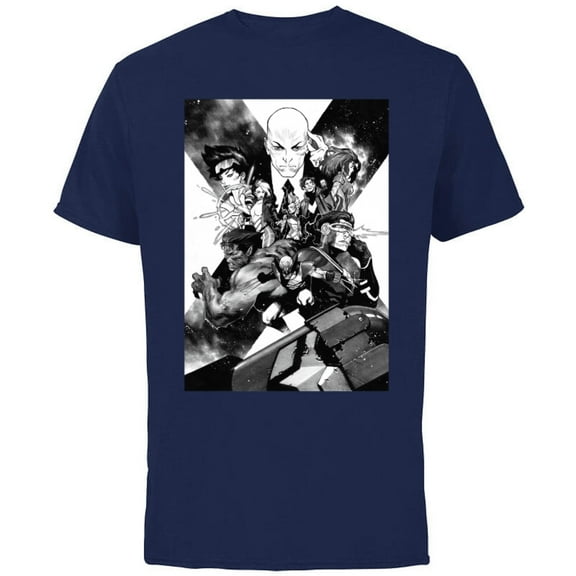 Marvel X-Men Mutant Super Heroes Black and White - Short Sleeve Cotton T-Shirt for Adults - Customized-Navy