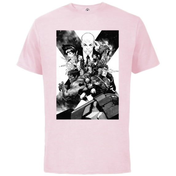 Marvel X-Men Mutant Super Heroes Black and White - Short Sleeve Cotton T-Shirt for Adults - Customized-Soft Pink