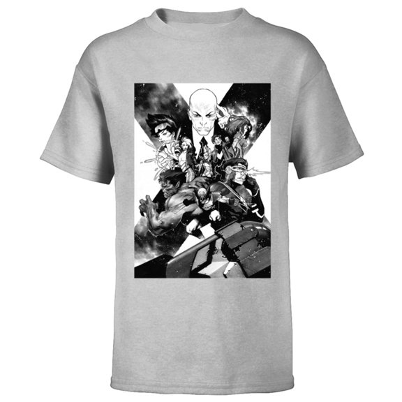 Marvel X-Men Mutant Super Heroes Black and White - Short Sleeve T-Shirt for Kids – Customized-Athletic Heather