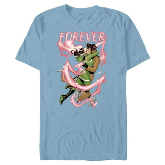 Marvel X-Men Rogue and Gambit Forever Kiss Valentine's Day - Short Sleeve Blended T-Shirt for Adults - Customized-Ocean Blue