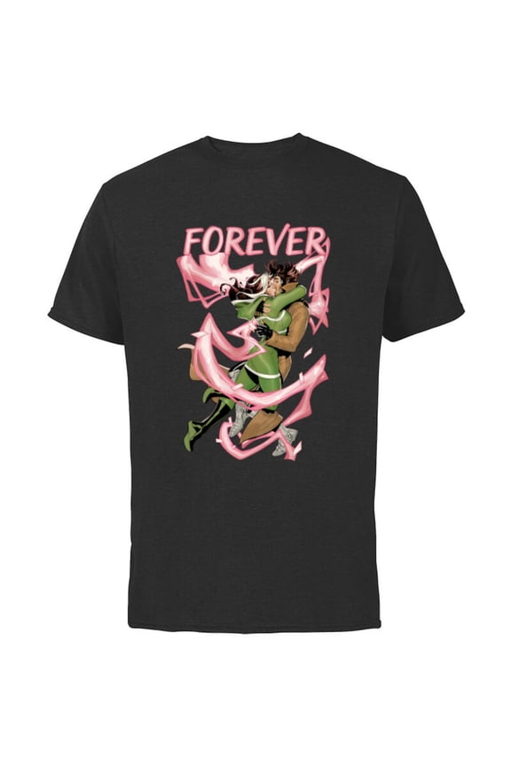 X-Men Rogue and Gambit Forever Kiss Valentine's Day - Short Sleeve Cotton T-Shirt for Adults - Customized-Black