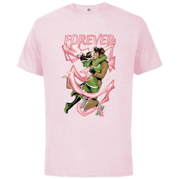 Marvel X-Men Rogue and Gambit Forever Kiss Valentine's Day - Short Sleeve Cotton T-Shirt for Adults - Customized-Soft Pink