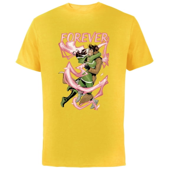 Marvel X-Men Rogue and Gambit Forever Kiss Valentine's Day - Short Sleeve Cotton T-Shirt for Adults - Customized-Yellow