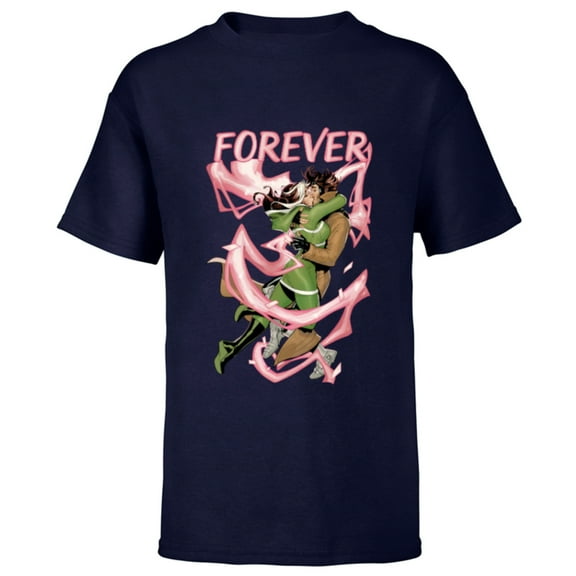 Marvel X-Men Rogue and Gambit Forever Kiss Valentine's Day - Short Sleeve T-Shirt for Kids - Customized-Navy