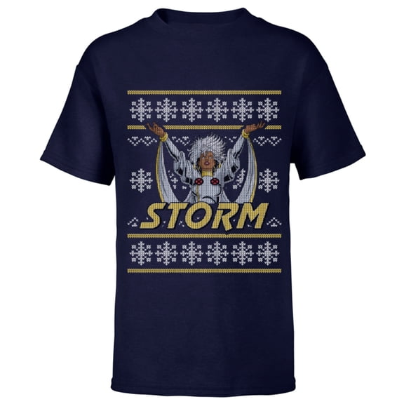 Marvel X-Men Storm Holiday Sweater - Short Sleeve T-Shirt for Kids - Customized-Navy