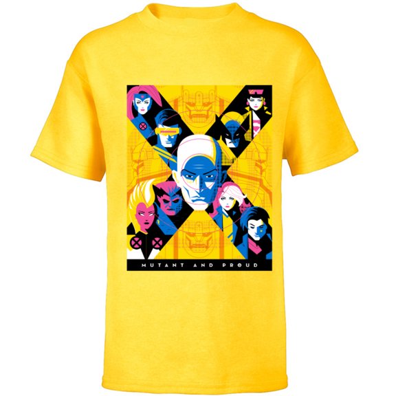 Marvel X-Men Super Heroes Illustration Mutant and Proud - Short Sleeve T-Shirt for Kids – Customized-Yellow