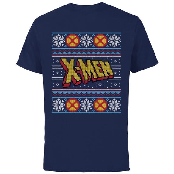 Marvel X-Men Sweater Style Holiday - Short Sleeve Cotton T-Shirt for Adults - Customized-Navy