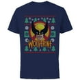 thumbnail image 1 of Marvel X-Men Wolverine Holiday Sweater - Short Sleeve Cotton T-Shirt for Adults - Customized-Navy, 1 of 5