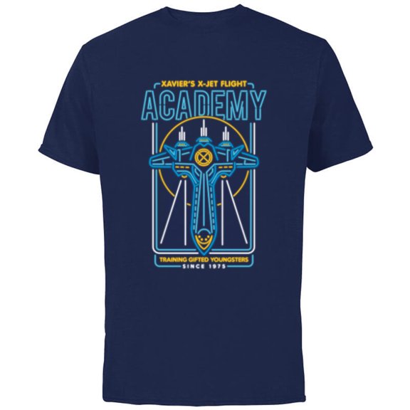 Marvel X-Men Xavier's X-Jet Flight Academy Neon - Short Sleeve Cotton T-Shirt for Adults - Customized-Navy