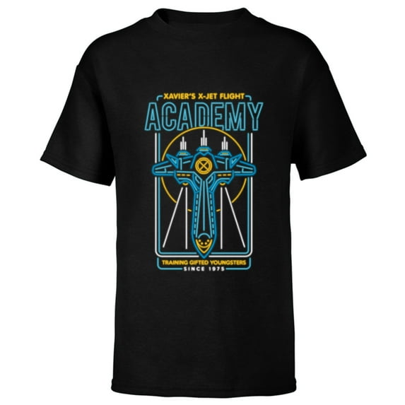 Marvel X-Men Xavier's X-Jet Flight Academy Neon - Short Sleeve T-Shirt for Kids - Customized-Black