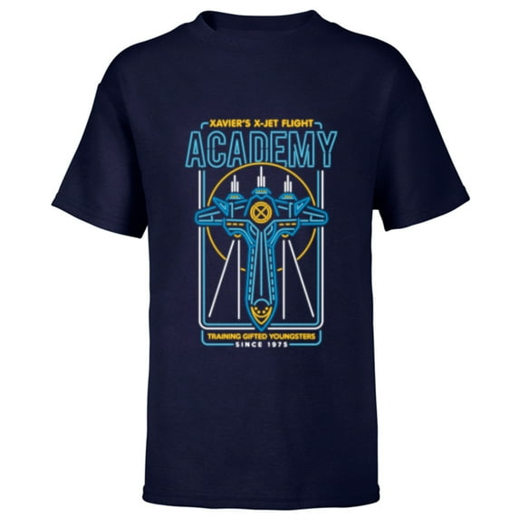 Marvel X-Men Xavier's X-Jet Flight Academy Neon - Short Sleeve T-Shirt for Kids - Customized-Navy