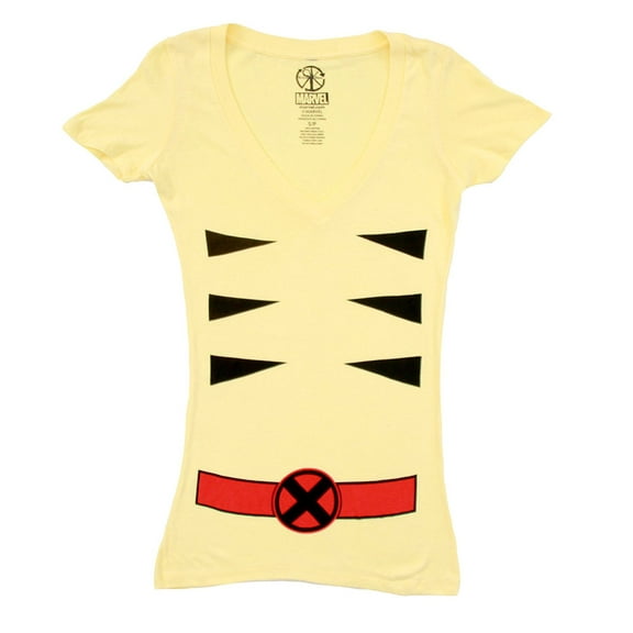 Marvel X-men Wolverine V-neck Juniors Yellow Costume T-Shirt