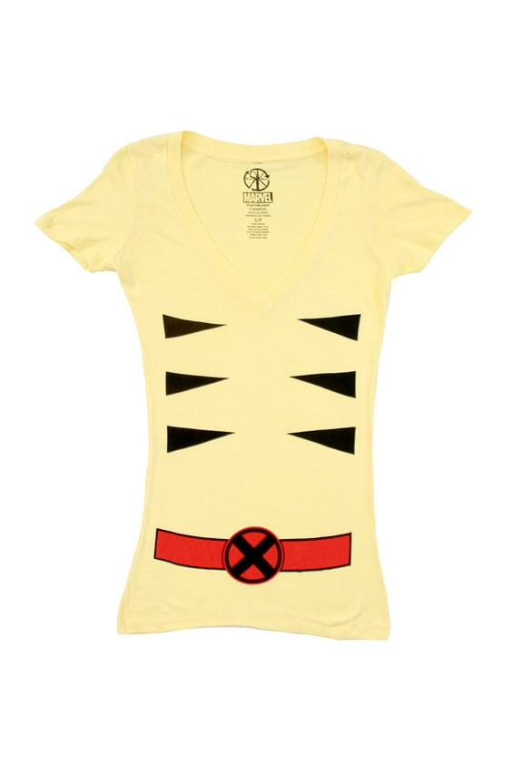 Marvel X-men Wolverine V-neck Juniors Yellow Costume T-Shirt