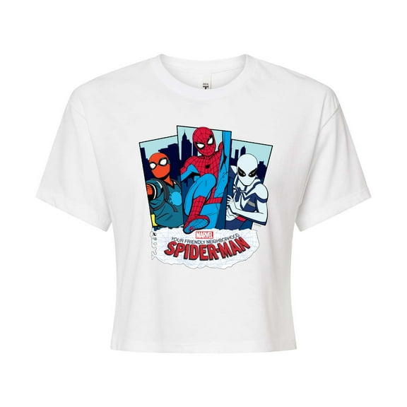 Marvel Your Friendly Neighborhood Spider-Man - Spider Suits - Juniors Cropped Graphic T-Shirt