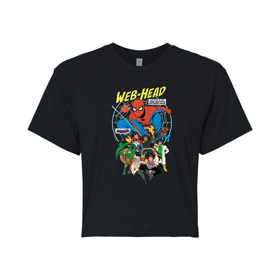 Marvel Your Friendly Neighborhood Spider-Man - Web Head - Juniors Cropped Graphic T-Shirt