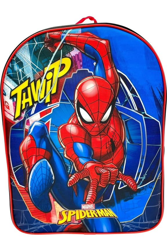Marvel by Ruz Unisex Backpack Spiderman Printed Polyester, Blue & Black