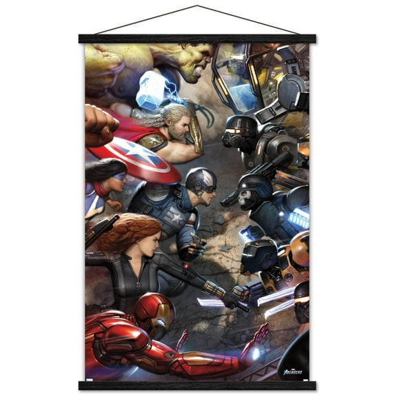Marvel's Avengers - Face Off Wall Poster with Wooden Magnetic Frame, 22.375" x 34"