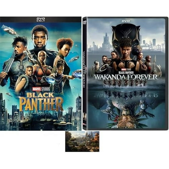 Marvel's BLACK PANTHER & WAKANDA FOREVER DOUBLE FEATURE 2 DVD Movie Set Includes Wakanda Art Card
