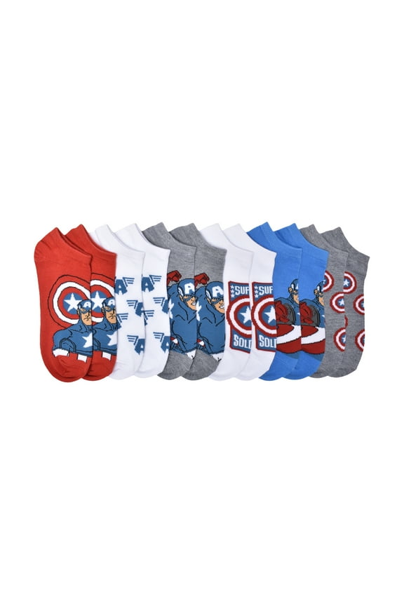 Boys No Show Socks, 6 Pairs, Sizes S (4-8.5) - L (3-9)