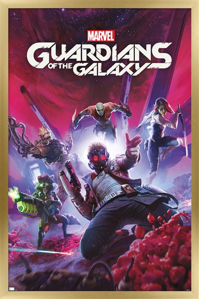 Marvel's Guardians of the Galaxy Video Game - Key Art Wall Poster, 14.725" x 22.375", Framed