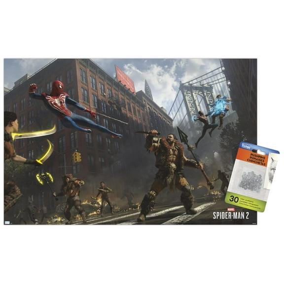 Marvel's Spider-Man 2 - Street Fight with Kraven Wall Poster with Push Pins, 14.725" x 22.375"