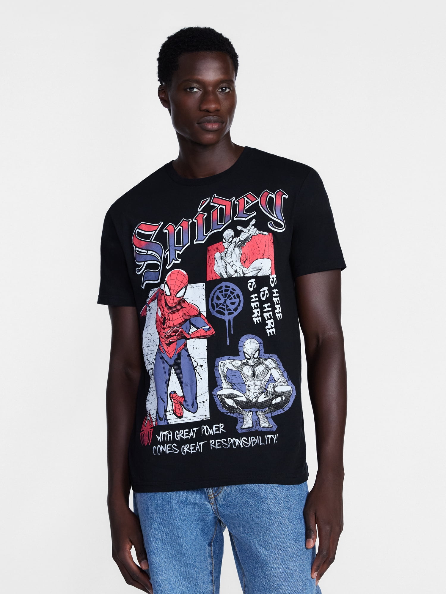 Spider-Man Men's and Big Men's Graphic Cotton Tee with Short Sleeves, Sizes S-3XL