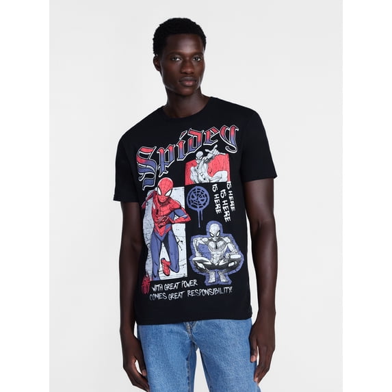 Spider-Man Men's and Big Men's Graphic Cotton Tee with Short Sleeves, Sizes S-3XL