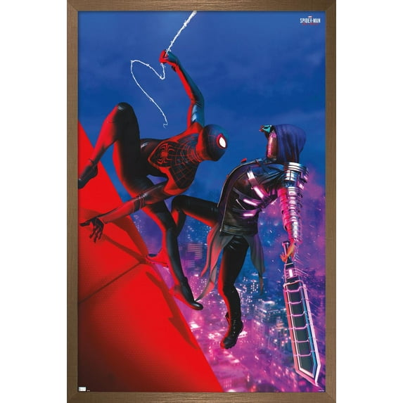 Marvel's Spider-Man: Miles Morales - Fight Wall Poster, 14.725" x 22.375", Framed