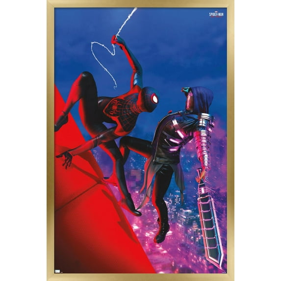 Marvel's Spider-Man: Miles Morales - Fight Wall Poster, 14.725" x 22.375", Framed