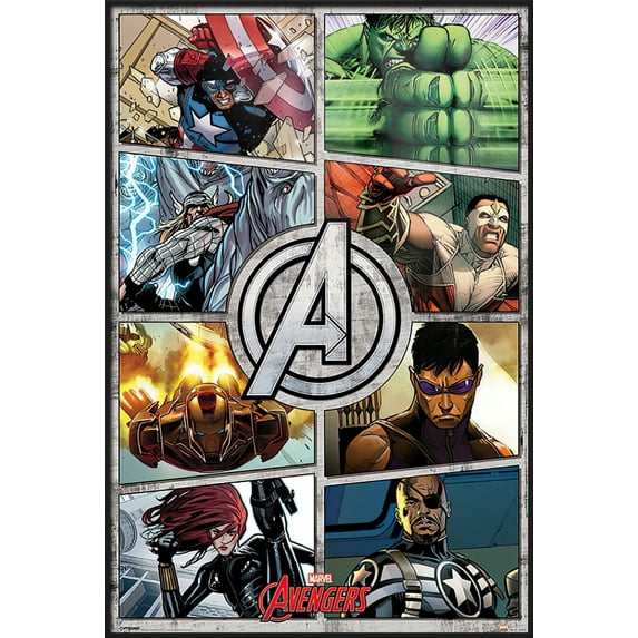 Marvel's The Avengers - Framed Comic Poster (Panels - Captain America & Iron Man...) (Size: 25" X 37") (Black Aluminum Frame)