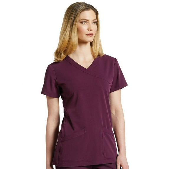 Marvella By White Cross Women's Mock Wrap Stretch Panel Solid Scrub Top