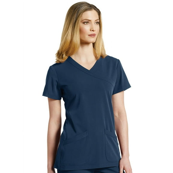 Marvella by White Cross Women's Mock Wrap Stretch Panel Solid Scrub Top