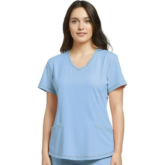 Marvella by White Cross Women's Round V-Neck Stitched Solid Scrub Top