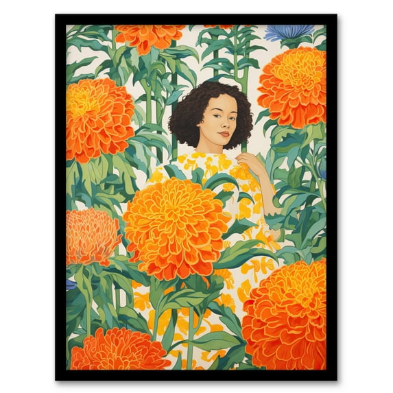 Marvellous Marigolds Orange Flowers Art Print Framed Poster Wall Decor 12x16 inch