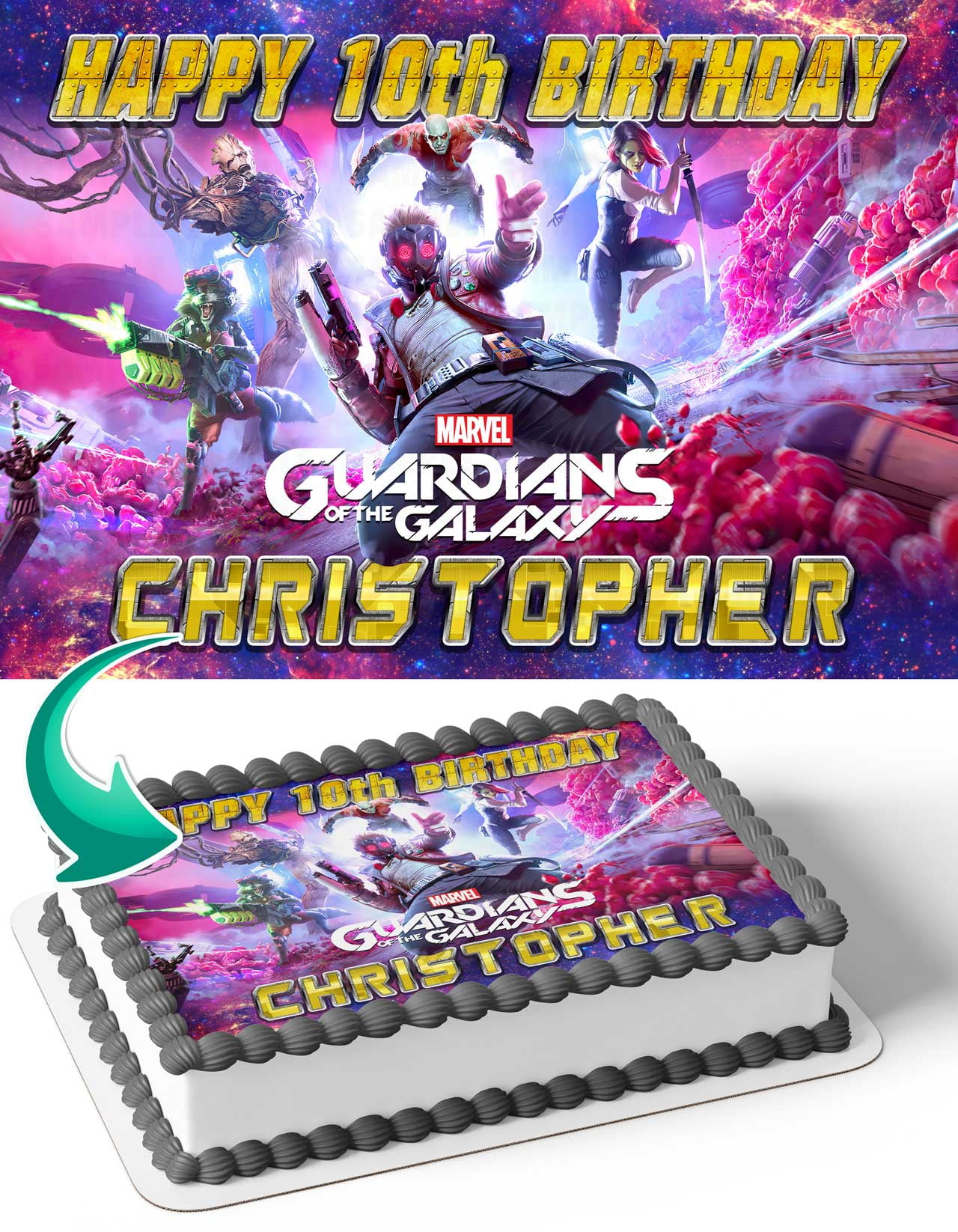 Marvels Guardians of the Galaxy 2021 Edible Image Cake Topper Personalized Birthday Sheet Decal Banner 1/4 Sheet
