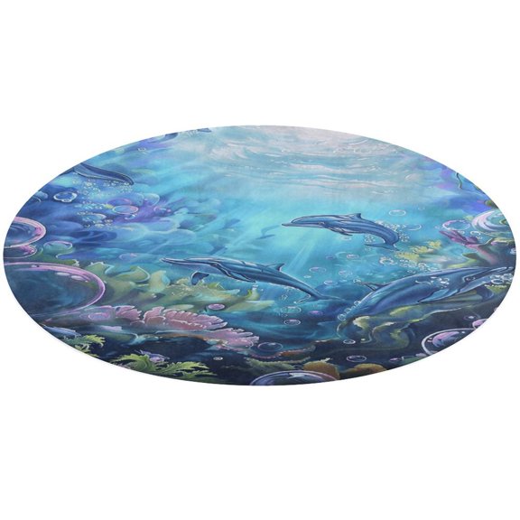 Marvels of The Sea Round Rugs -Washable Non-Slip Small Round Area Rug Throw Soft Circle Rugs for Bedroom, Modern Print Indoor Carpet for Entryway Sofa Living Room