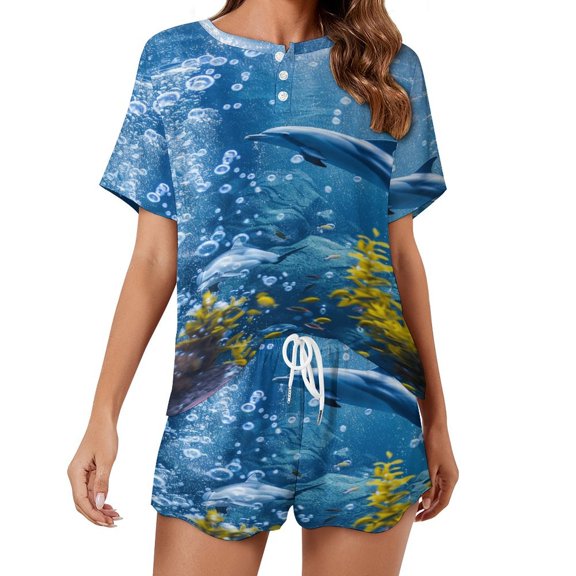 Marvels of The Sea 2 Pack Women’s Pajama Set Print Sleepwear And Shorts Y2k Loungewear Sets S-5XL