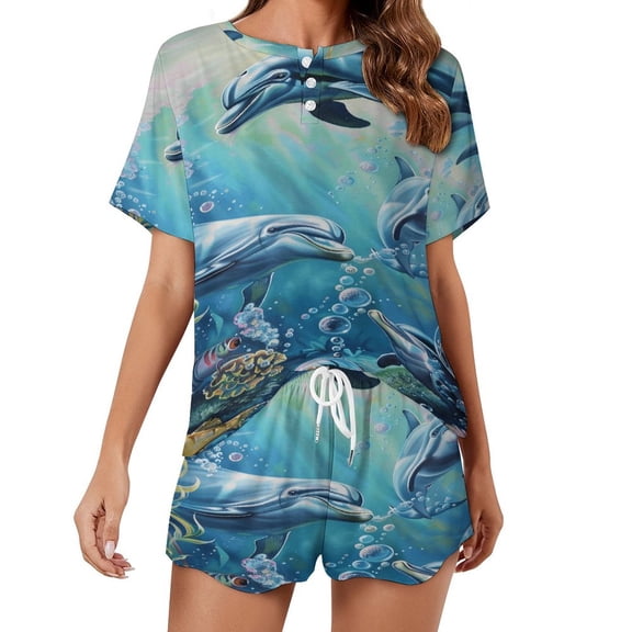 Marvels of The Sea 2 Pack Women’s Pajama Set Print Sleepwear And Shorts Y2k Loungewear Sets S-5XL