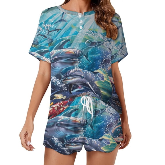 Marvels of The Sea 2 Pack Women’s Pajama Set Print Sleepwear And Shorts Y2k Loungewear Sets S-5XL