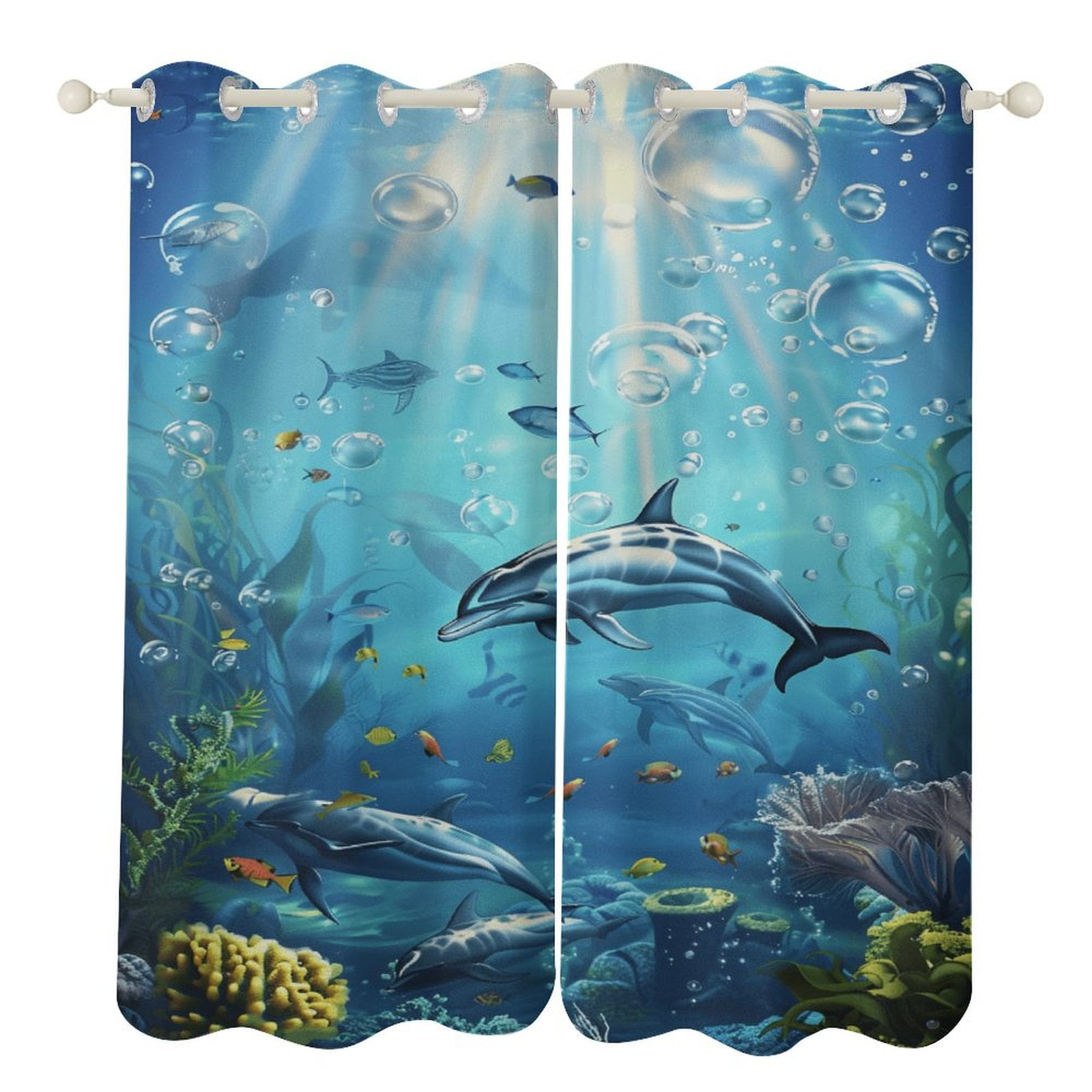 Marvels of The Sea 2 Panel Curtain Set, Watercolor Painting Window ...