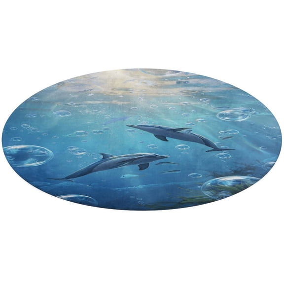 Marvels of The Sea Round Small Area Rug, Print Non Slip Washable Floor Mat, Soft Throw Rug for Living Room, Powder Room Entryway, Bathroom, Bedside