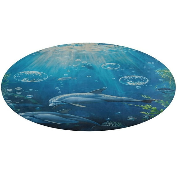 Marvels of The Sea Round Small Area Rug, Print Non Slip Washable Floor Mat, Soft Throw Rug for Living Room, Powder Room Entryway, Bathroom, Bedside