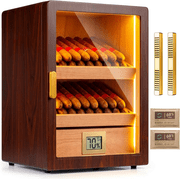 Marvero Cigar Humidor Cabinet with LED Light, Spanish Cedar, Walnut, Humidor for Cigars 80-100, Spanish Cedar Trays and Drawer