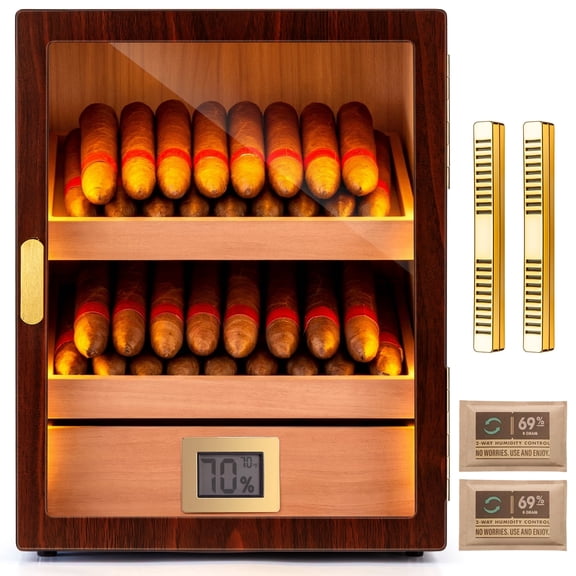 Marvero 100 Count Cigar Humidor Cabinet with LED Light, Spanish Cedar, Ebony