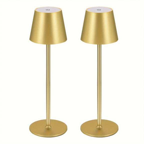 Marvex Set of 2 Portable LED Desk Lamps, 5000mAh Battery Operated, 3 Color Dimming, Gold Table Lamps