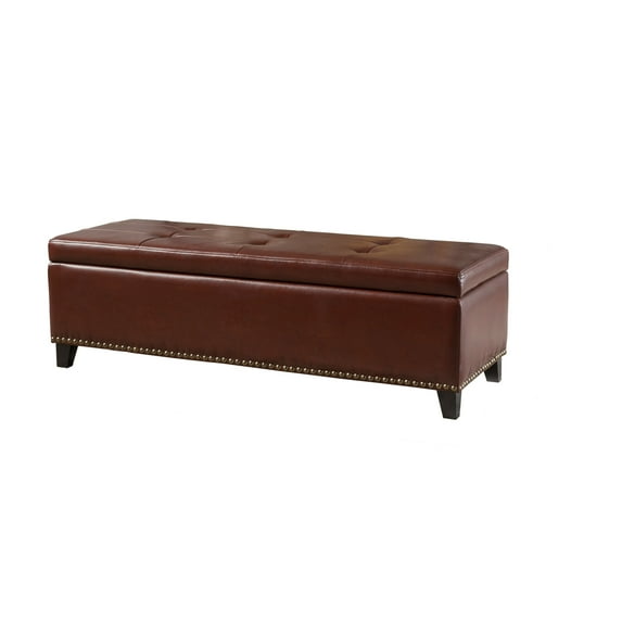Marvin Contemporary Storage Ottoman with Nailhead Trim, Chestnut Brown