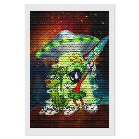 Marvin the Martian Diamond Art Kits for Adults Cartoon 5D DIY Diamond Art Kits Full Round Drill Crystal Arts and Crafts Anime Gem Art Painting Kit for Home Wall Decor 8"×12"