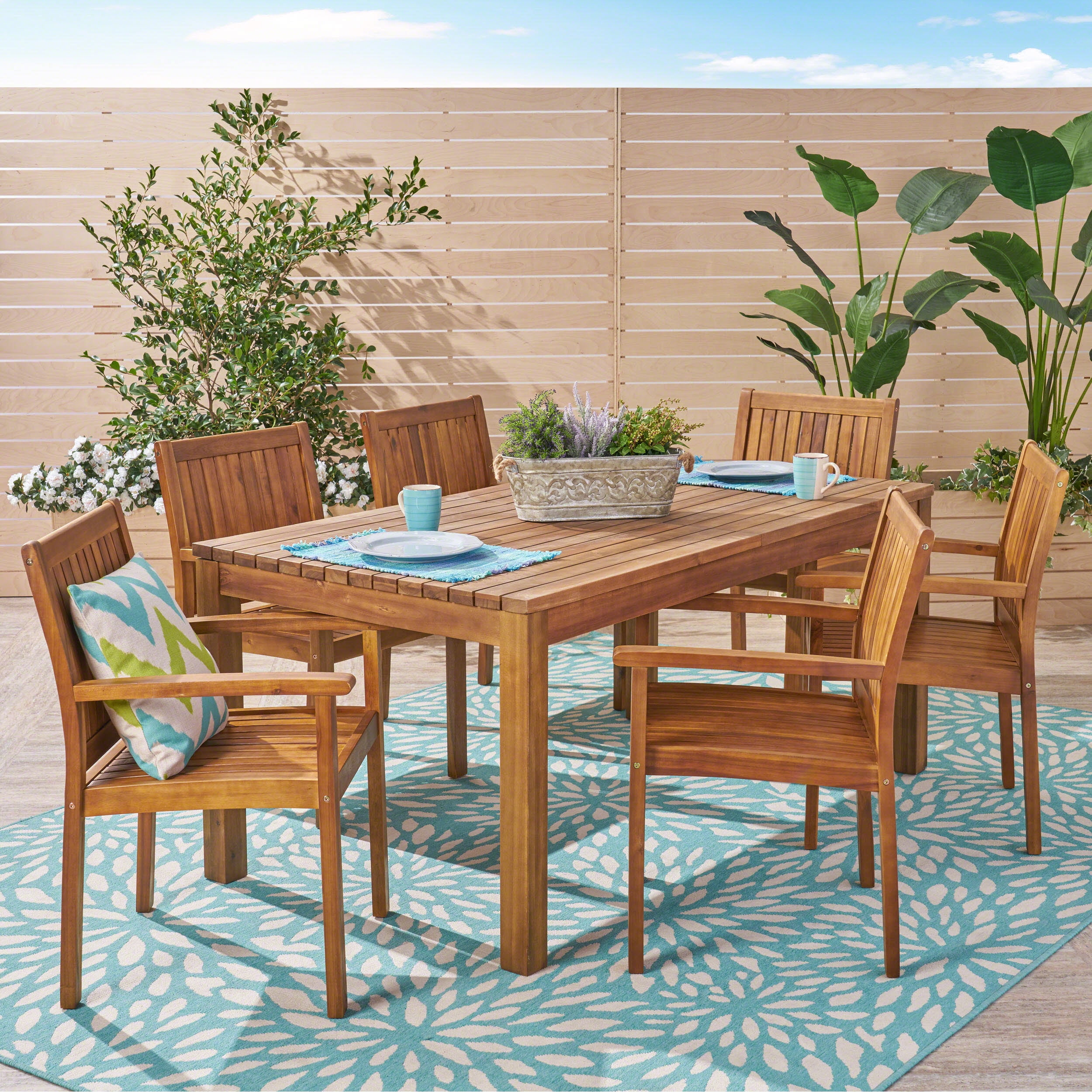 Marvin Outdoor 7 Piece Acacia Dining Set, Teak - Walmart.com